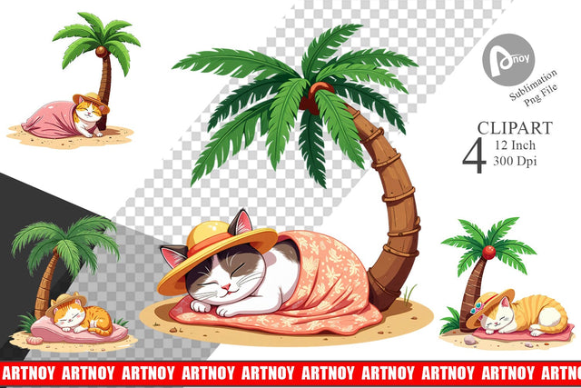 Tropical Nap Cat Clipart Sublimation artnoy 
