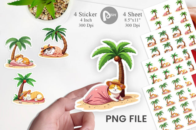 Tropical Nap Cat Sticker Sublimation artnoy 