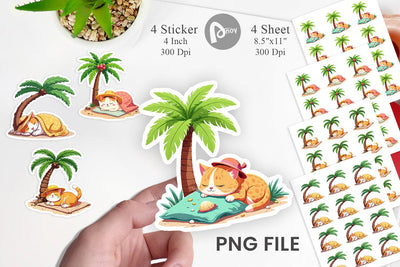 Tropical Nap Cat Sticker Sublimation artnoy 