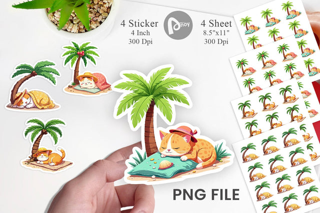 Tropical Nap Cat Sticker Sublimation artnoy 