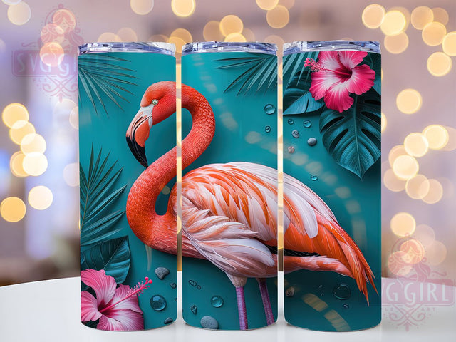 Tropical Neon Flamingo 20oz Tumbler, Neon Flamingo, Tropical Style, Summer Theme, Sublimation Wrap, 20oz Tumbler, Vibrant Aesthetic, Retro Vibes Sublimation SvggirlplusArt 