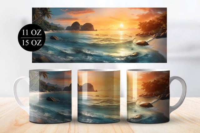 Tropical Ocean 11 & 15oz Full Mug Wrap Sublimation Design Sublimation BijouBay 