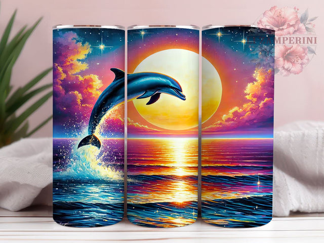 Tropical Ocean Sunset Dolphin Tumbler, Ocean Sunset Wrap, 20oz Sublimation Tumbler, Beach Decor Tumbler, Marine Life Gift, Coastal Drinkware, Tropical Sunset Tumbler Sublimation Li Zamperini 