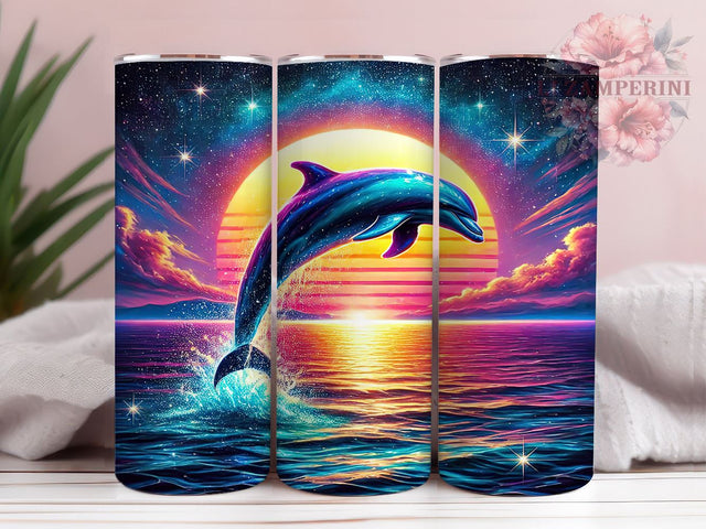 Tropical Ocean Sunset Dolphin Tumbler, Ocean Sunset Wrap, 20oz Sublimation Tumbler, Beach Decor Tumbler, Marine Life Gift, Coastal Drinkware, Tropical Sunset Tumbler Sublimation Li Zamperini 