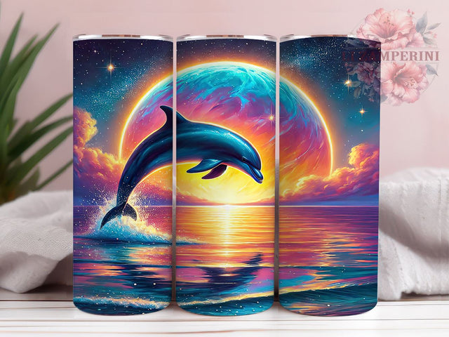 Tropical Ocean Sunset Dolphin Tumbler, Ocean Sunset Wrap, 20oz Sublimation Tumbler, Beach Decor Tumbler, Marine Life Gift, Coastal Drinkware, Tropical Sunset Tumbler Sublimation Li Zamperini 