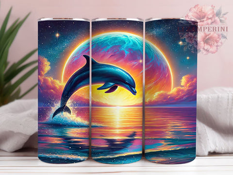 Tropical Ocean Sunset Dolphin Tumbler, Ocean Sunset Wrap, 20oz Sublimation Tumbler, Beach Decor Tumbler, Marine Life Gift, Coastal Drinkware, Tropical Sunset Tumbler Sublimation Li Zamperini 