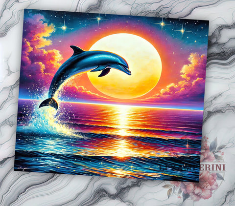 Tropical Ocean Sunset Dolphin Tumbler, Ocean Sunset Wrap, 20oz Sublimation Tumbler, Beach Decor Tumbler, Marine Life Gift, Coastal Drinkware, Tropical Sunset Tumbler Sublimation Li Zamperini 
