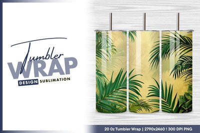 Tropical palm leaves on yellow background illustration Sublimation Regulrcrative 