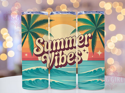 Tropical Palm Scene 20oz Tumbler, Palm Trees Illustration, Tropical Coastal Scene, Vibrant Retro Style, Paradise Lifestyle Design, Sublimation Tumbler Wrap, 20oz Tumbler Sublimation SvggirlplusArt 