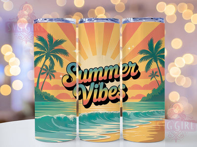 Tropical Palm Scene 20oz Tumbler, Palm Trees Illustration, Tropical Coastal Scene, Vibrant Retro Style, Paradise Lifestyle Design, Sublimation Tumbler Wrap, 20oz Tumbler Sublimation SvggirlplusArt 