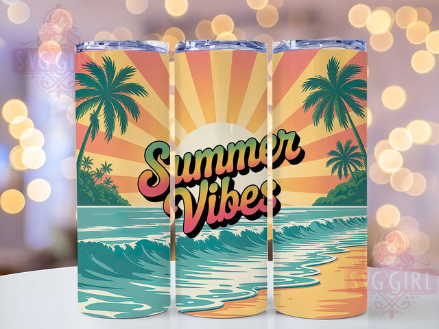 Tropical Palm Scene 20oz Tumbler, Palm Trees Illustration, Tropical Coastal Scene, Vibrant Retro Style, Paradise Lifestyle Design, Sublimation Tumbler Wrap, 20oz Tumbler Sublimation SvggirlplusArt 