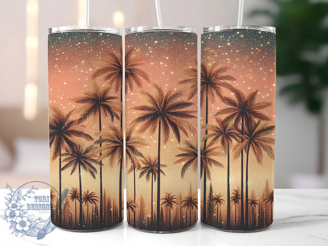 Tropical Palm Tree Glitter Tumbler Wrap, Tropical Glitter Wrap, Beach Tumbler Design, 20oz Sublimation Wrap, Glitter Palm Tree PNG, Tropical Beach Wrap, Summer Vibes Tumbler Sublimation ToriDesigns 