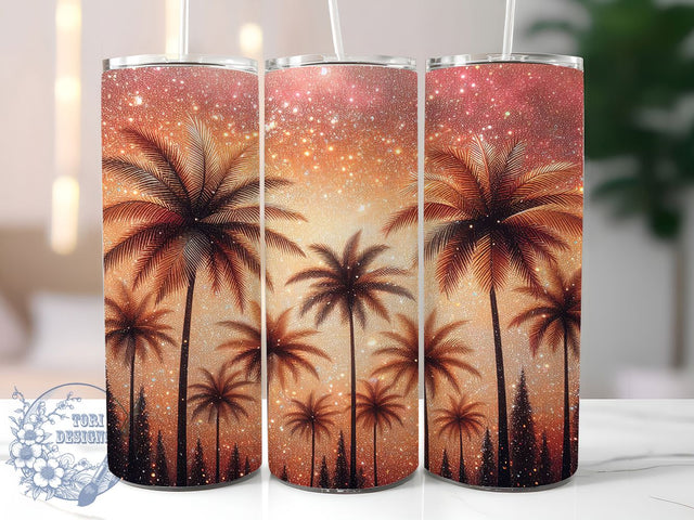 Tropical Palm Tree Glitter Tumbler Wrap, Tropical Glitter Wrap, Beach Tumbler Design, 20oz Sublimation Wrap, Glitter Palm Tree PNG, Tropical Beach Wrap, Summer Vibes Tumbler Sublimation ToriDesigns 