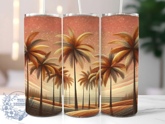 Tropical Palm Tree Glitter Tumbler Wrap, Tropical Glitter Wrap, Beach Tumbler Design, 20oz Sublimation Wrap, Glitter Palm Tree PNG, Tropical Beach Wrap, Summer Vibes Tumbler Sublimation ToriDesigns 