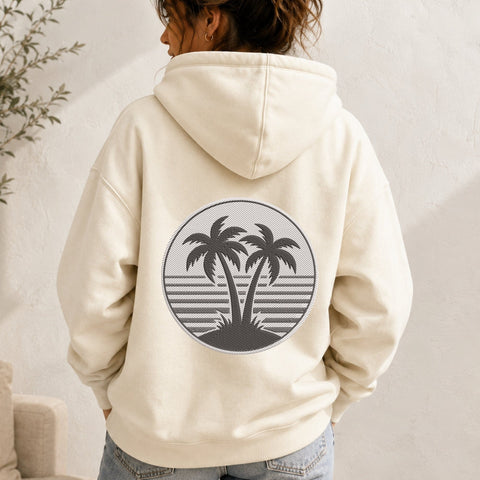 Tropical Palm Trees Embroidery Design – Beach Sunset Circle Summer Vacation Machine Embroidery File Embroidery/Applique DESIGNS PatternFeed8 