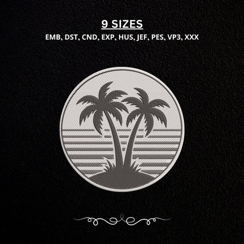 Tropical Palm Trees Embroidery Design – Beach Sunset Circle Summer Vacation Machine Embroidery File Embroidery/Applique DESIGNS PatternFeed8 