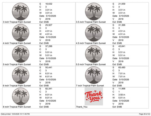 Tropical Palm Trees Embroidery Design – Beach Sunset Circle Summer Vacation Machine Embroidery File Embroidery/Applique DESIGNS PatternFeed8 