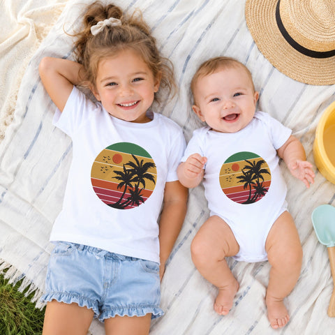 Tropical Palm Trees Retro Sunset Embroidery Design – Vintage Circle Beach Summer Vacation Machine Embroidery File Embroidery/Applique DESIGNS PatternFeed8 
