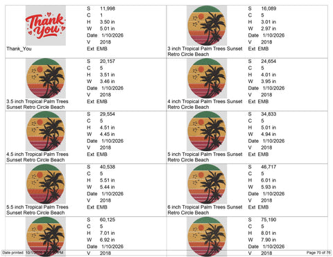 Tropical Palm Trees Retro Sunset Embroidery Design – Vintage Circle Beach Summer Vacation Machine Embroidery File Embroidery/Applique DESIGNS PatternFeed8 