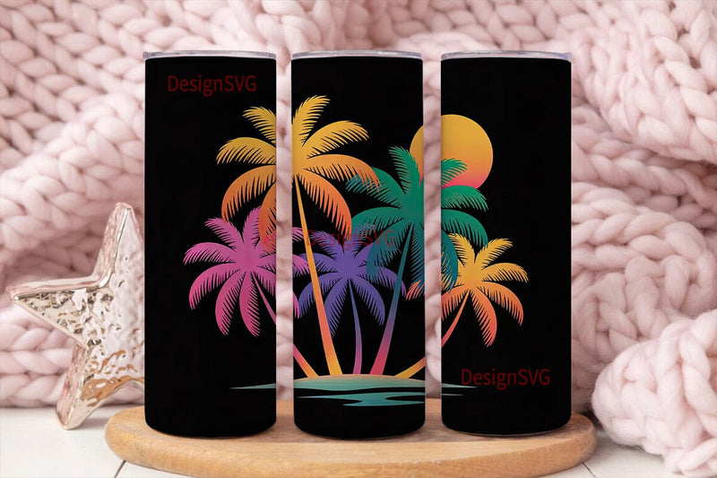Tropical Palm Trees Tumbler Wrap Sublimation DesignSVG 