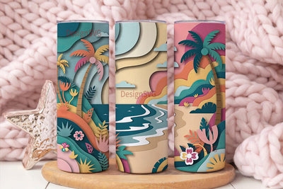 Tropical Paper Cut-Out Beach 20oz Sublimation DesignSVG 