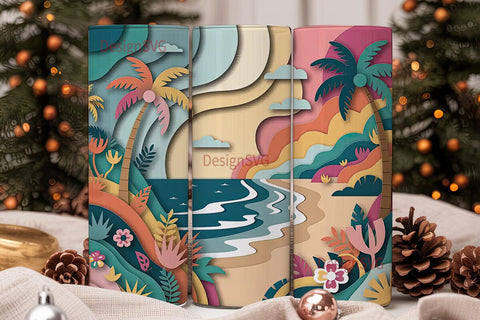Tropical Paper Cut-Out Beach 20oz Sublimation DesignSVG 