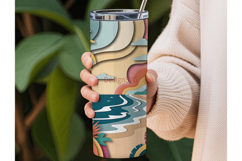 Tropical Paper Cut-Out Beach 20oz Sublimation DesignSVG 