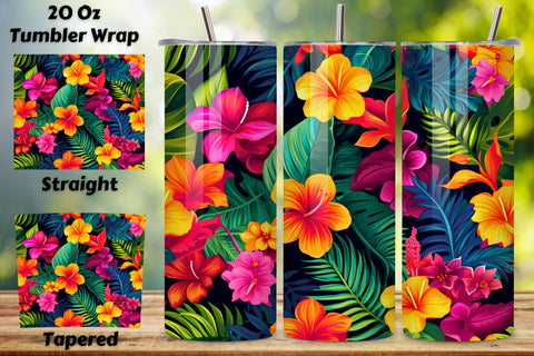 Tropical Paradise Bloom Tumbler wrap, Seamless Wrap PNG Sublimation FloridPrintables 