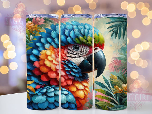 Tropical Parrot Lover Tumbler Wrap, Exotic Pet Pattern, Colorful Parrot Art, Bird Lover Gift, Macaw Tumbler Cup, Tropical Pet Present, Rainbow Bird Wrap Sublimation SvggirlplusArt 