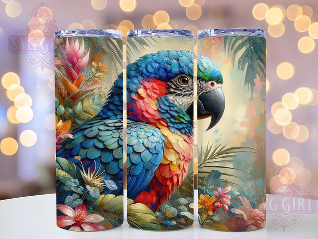 Tropical Parrot Lover Tumbler Wrap, Exotic Pet Pattern, Colorful Parrot Art, Bird Lover Gift, Macaw Tumbler Cup, Tropical Pet Present, Rainbow Bird Wrap Sublimation SvggirlplusArt 