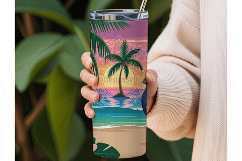 Tropical Peacock Sunset 20oz Tumbler Sublimation DesignSVG 