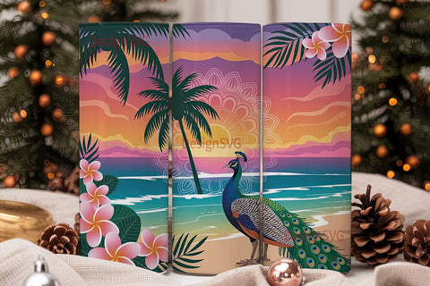 Tropical Peacock Sunset 20oz Tumbler Sublimation DesignSVG 