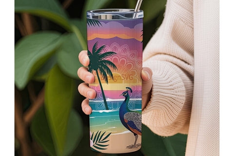 Tropical Peacock Sunset 20oz Tumbler Sublimation DesignSVG 