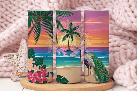 Tropical Peacock Sunset 20oz Tumbler Sublimation DesignSVG 