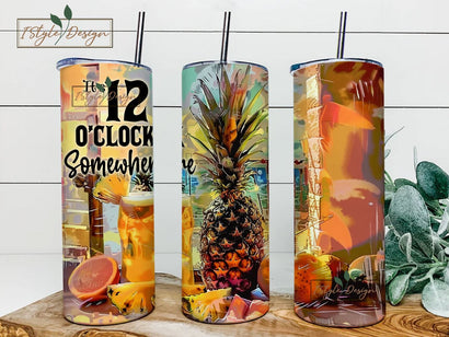 Tropical Pineapple Sunset Tumbler, Beach Scene Insulated Drinkware It's 12 O'Clock Somewhere Quote Sublimation iStyleDesign 