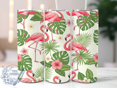 Tropical Pink Flamingo Tumbler, Seamless Pattern Wrap, Tropical Bird Design, Sublimation Cup, 20oz Skinny Tumbler, Summer Drinkware, Pink Flamingo Style Sublimation ToriDesigns 