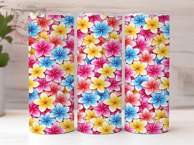 Tropical Plumeria 20oz Tumbler, Island Bloom, Exotic Petals, Vibrant Flora, Hawaiian Garden, Lush Nature, Colorful Paradise, Sublimation Wrap Sublimation Lara' s Designs 