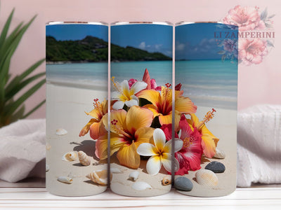 Tropical Plumeria Beach Tumbler Wrap, Hawaiian Beach Theme, Plumeria Pattern, Tropical Paradise Gift, Beach Floral Art, Island Style Tumbler, Exotic Flower Gift Sublimation Li Zamperini 
