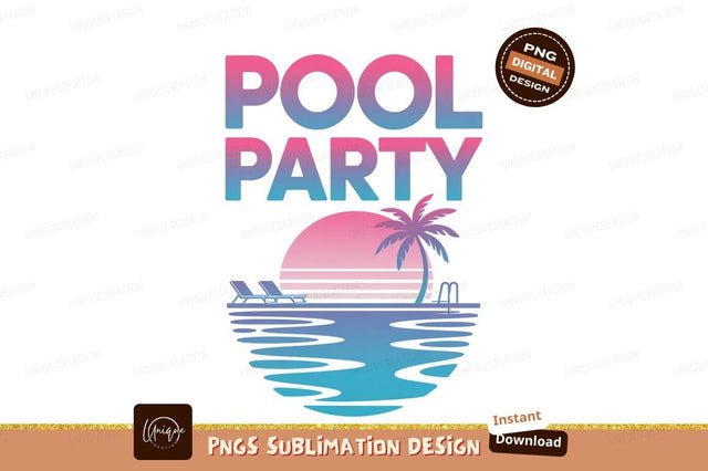 Tropical pool party sunset scene palm tree Sublimation Designangry 
