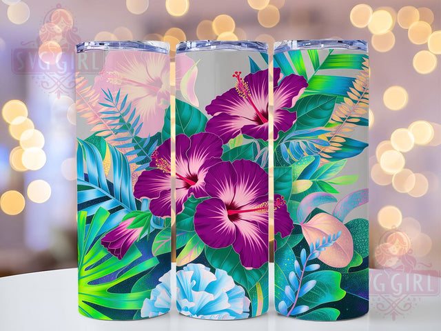 Tropical Purple Hibiscus Tumbler, Tropical Floral Pattern, Purple Island Design, 20Oz Sublimation Wrap, Exotic Flower Art, Vibrant Tropical Texture, Tumbler Sublimation Sublimation SvggirlplusArt 