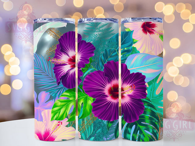 Tropical Purple Hibiscus Tumbler, Tropical Floral Pattern, Purple Island Design, 20Oz Sublimation Wrap, Exotic Flower Art, Vibrant Tropical Texture, Tumbler Sublimation Sublimation SvggirlplusArt 