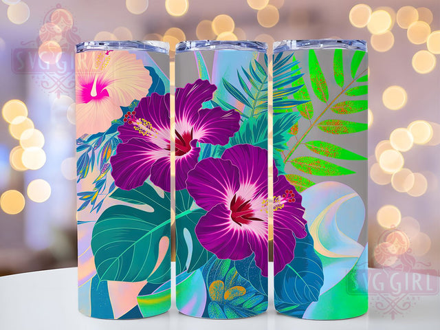 Tropical Purple Hibiscus Tumbler, Tropical Floral Pattern, Purple Island Design, 20Oz Sublimation Wrap, Exotic Flower Art, Vibrant Tropical Texture, Tumbler Sublimation Sublimation SvggirlplusArt 