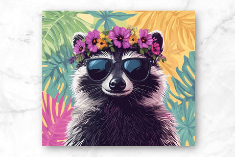 Tropical Raccoon 20oz Skinny Tumbler Wrap Sublimation Design. Sublimation CosmosFineArt 