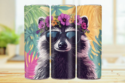 Tropical Raccoon 20oz Skinny Tumbler Wrap Sublimation Design. Sublimation CosmosFineArt 