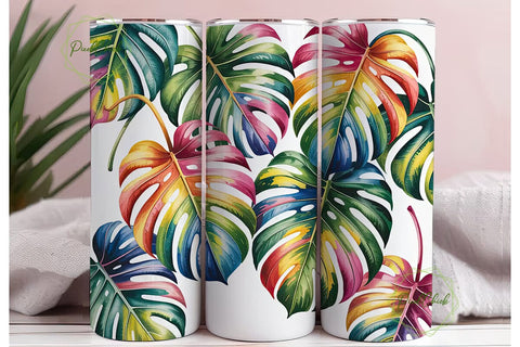 Tropical Rainbow Leaves 20oz Tumbler Sublimation PixelChick 