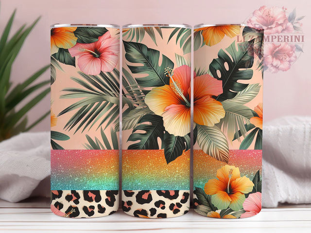 Tropical Safari Leopard Tumbler, Tropical Leopard Cup, Glitter Safari Design, Floral Cheetah Present, Exotic Pattern Tumbler, Jungle Flower Gift, Summer Safari Cup Sublimation Li Zamperini 