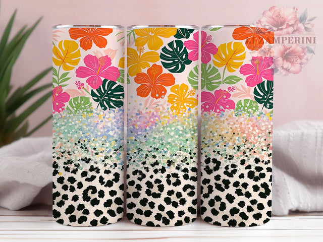 Tropical Safari Leopard Tumbler, Tropical Leopard Cup, Glitter Safari Design, Floral Cheetah Present, Exotic Pattern Tumbler, Jungle Flower Gift, Summer Safari Cup Sublimation Li Zamperini 