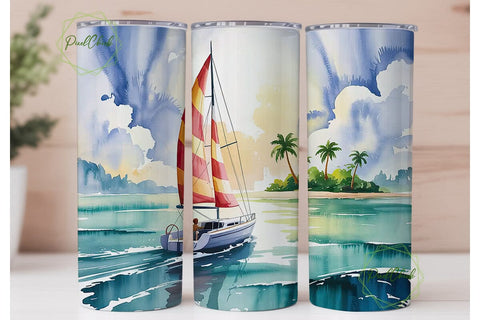 Tropical Sailboat 20oz Tumbler Wrap Sublimation PixelChick 
