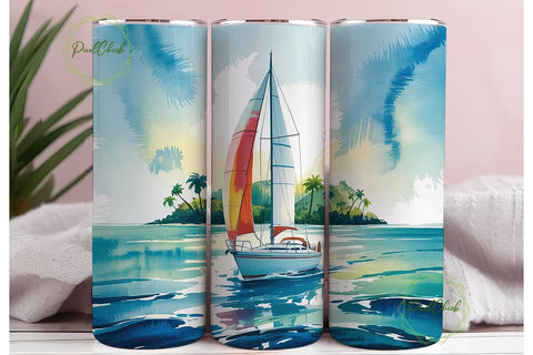Tropical Sailboat 20oz Tumbler Wrap Sublimation PixelChick 