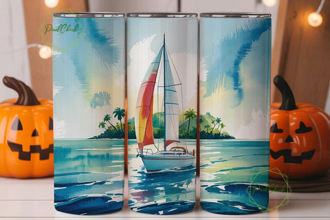 Tropical Sailboat 20oz Tumbler Wrap Sublimation PixelChick 